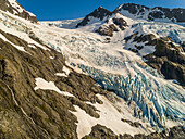 Aerial view of glacial mountain during the sunset, Seward, Alaska.