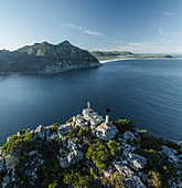 Aerial view of a person on Sentinel Peak along the Hout Bay, Cape Town, Western Cape, South Africa.