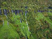 Aerial view of Voile de la Mariee waterfall, Reunion island.