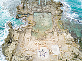 TEL-AVIV, ISRAEL - February 1 2017 : Aerial view of people drawing a star with their bodies on Caesarea ruins in Tel-Aviv, Israel.