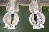 Aerial view of Turawa Dam and hydroelectric power plant on Turawa Lake, Opole Voivodeship, Poland.