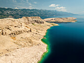Aerial view of Metajna beach, Novalja, Croatia.