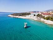 Aerial view of beautiful coastline and beach with Adriatic Sea, Novi Vinodolski, Croatia.