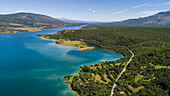 Aerial view of Peruca lake and surrounding landscape near the city of Sinj in Dalmatia, Croatia.