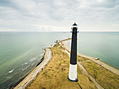 Aerial view of lighthouse at Sõrve Peninsula, Saaremaa island, Estonia.