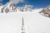 Luftaufnahme des schneebedeckten Biafo-Gletschers, Gilgit-Baltistan, Pakistan.