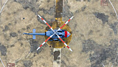 Aerial view of Red Cross Helicopter, Kuta Selatan, Bali, Indonesia.