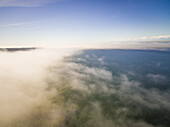 Aerial view of the baltic sea through the clouds in Estonia.