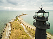 Aerial view of lighthouse at Sõrve Peninsula, Saaremaa island, Estonia.