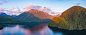 Panoramic aerial view of Silver Bay and Mt Edgecumbe, Sitka, Alaska, United States.