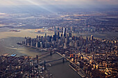 A view of New York City from the air. About 2000 feet above.