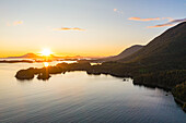 Panoramic aerial view of Silver Bay and Mt Edgecumbe, Sitka, Alaska, United States.