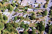Aerial view tilt-shift effect photograph of houses, Seattle, Washington, USA