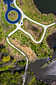 Aerial view of a footpath along the East Branch DuPage river in Chicago, United States of America