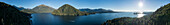 Panoramic aerial view of Silver Bay and Mt Edgecumbe, Sitka, Alaska, United States.