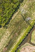 Aerial view of a high voltage electricity power lines and network in Aurora, IL, United States