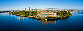 Panoramaluftaufnahme des Brisbane River, Brisbane Powerhouse & New Farm Park, Brisbane, Queensland, Australien
