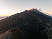 Aerial view of volcanic Etna crater, Zafferana Etnea, Catania, Italy.