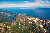 Aerial view of the rugged mountain scenery on Baranof Island, Southeast Alaska.