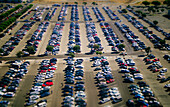 Aerial view of cars in a car parking lot, Los Angeles International Airport, Los Angeles, California, USA