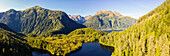 Panoramic aerial view of Beaver Lake, Tongass National Forest, Baranof Island, Sitka, Alaska
