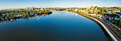 Panoramic aerial view of Kingsford Smith Drive, the approach road into Brisbane City from Brisbane Airport, Queensland, Australia