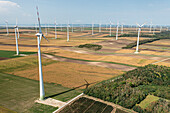 Aerial view of wind turbine in Monchhof, Austria,.