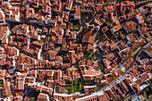 Aerial view of Alfama district from above, the old town of Lisbon, Portugal.
