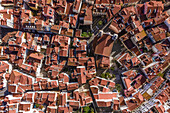 Aerial view of Alfama district from above, the old town of Lisbon, Portugal.