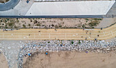 Aerial view of a footpath in Costa da Caparica, Setubal, Portugal.