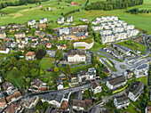 Aerial view of Kussnacht am Rigi, a small town along the Lake Lucerne at sunset, Schwyz, Switzerland.