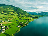 Aerial view of Lake Lucerne at sunset, from Kussnacht am Rigi, Schwyz, Switzerland.