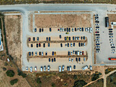 Aerial view of cars in a parking lot, Ponta da Piedade, Lagos, Algarve region, Portugal.