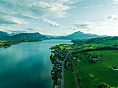 Aerial view of Lake Lucerne at sunset, from Kussnacht am Rigi, Schwyz, Switzerland.