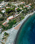 Luftaufnahme der Insel Lipari, Archipel der Äolischen Inseln, Sizilien, Italien.