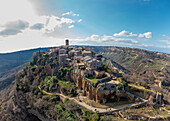 Aerial view of old european hilltop town, Civita di Bagnoregio, Lazio, Italy.