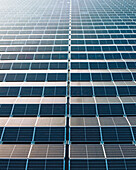 Aerial Drone top-down view of reflective solar panels, green energy farm, The Netherlands.