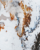 Aerial drone view of Hverir Geothermal Area, Surfur geysers and hot water sources, Touristic attraction, Northern Iceland.