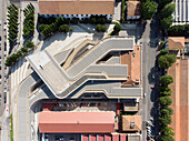 ROME, ITALY - 16 JULY 2019 : Aerial view of the national museum of contemporary art and architecture MAXXI in Rome, Italy. Designed by Zaha Hadid.
