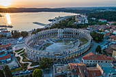 Aerial view of Pula arena and amphitheater in Pula old town, Croatia.