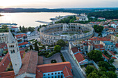 Aerial view of Pula arena and the old town, Pula, Croatia.