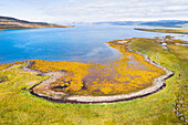 Aerial view of coast and fjord in Vatnsfjordur, Westfjords, Iceland