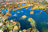 Aerial view of dunes and shallow lakes near the North Sea coast, Meijendel, Zuid-Holland, Netherlands