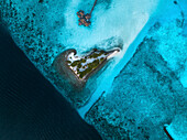 Aerial view of the barrier reef along the Atoll coastline, Male Atoll, Maldives.