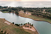 Aerial view of a golf course, Le Morne Brabant, Mauritius.
