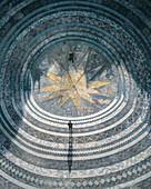 Aerial view of two persons standing on a beautiful pavement, Shanghai, China.