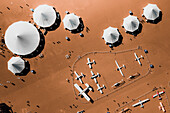 Aerial of view of air fair show in desert of Inner Mongolia, China.