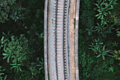 Aerial top down view of famous Nine arch railway bridge in Demodara, Ella, Sri Lanka.