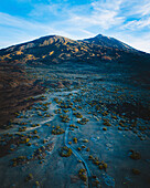 Aerial view of mount Teide valley in early morning in Tenerife island, Canary Islands, Spain.