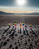 Seven Magic Mountains - 13 October 2020: Aerial View of Desert art installation by Ugo Rondinone, standing tall at 35 feet in Las Vegas, USA